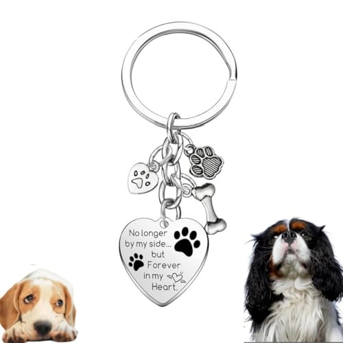 Bimhayuu Schlüsselanhänger für Hunde, Pfotenabdrücke, Geschenk für den Verlust von Haustieren, Trauergeschenk, Aufschrift "No Longer by My Side Forever in My Heart", 1 Stück von Bimhayuu