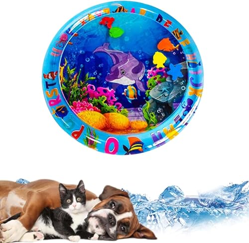 Bimhayuu Wassersensorische Spielmatte für Katzen, Kühlmatte für Hunde, Wasserspielmatte Katze für den Sommer, Sensor-Wasser-Spielmatte, Wassersensorische Spielmatte mit Fisch für Haustierspiel, fühlen von Bimhayuu