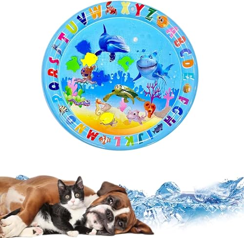 Bimhayuu Wassersensorische Spielmatte für Katzen, Kühlmatte für Hunde, Wasserspielmatte Katze für den Sommer, Sensor-Wasser-Spielmatte, Wassersensorische Spielmatte mit Fisch für Haustierspiel, fühlen von Bimhayuu