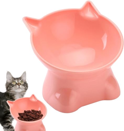 Erhöhter Katzennapf, Anti-Erbrechen, 15 Grad neigbar, erhöhter Katzennapf, 13 cm, flacher Katzennapf, erhöhter Futternapf, Ständer, Katzennapf, Wassernapf für Katzen (Rosa) von Bimhayuu