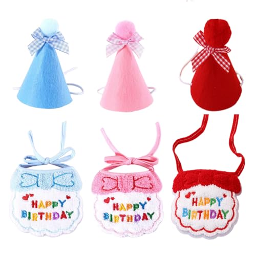 Hund Geburtstag Bandana Hut Set Geburtstagsmütze Schal-Set niedliches Haustier Geburtstags Bandana Partyzubehör Welpen Happy Birthday Dekorationen Besticktes für Hunde und Katzen (3 Set) von Bimhayuu