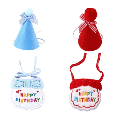 Hund Geburtstag Bandana Hut Set Geburtstagsmütze Schal-Set niedliches Haustier Geburtstags Bandana Partyzubehör Welpen Happy Birthday Dekorationen Besticktes für Hunde und Katzen (Blau+Rot) von Bimhayuu