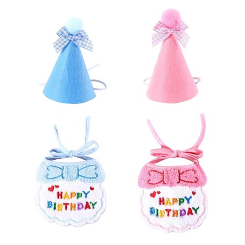 Hund Geburtstag Bandana Hut Set Geburtstagsmütze Schal-Set niedliches Haustier Geburtstags Bandana Partyzubehör Welpen Happy Birthday Dekorationen Besticktes für Hunde und Katzen (Pink+Blau) von Bimhayuu