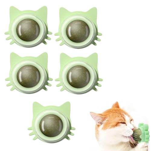 Katzenminze Balls Spielzeug für Katze Katzenminze Wandroller für Katzenlecken 360° Pfefferminzkugeln Zahnreinigung Dentales essbares Kätzchenspielzeug Natürliches drehbares Katzenspielzeug (5 stk) von Bimhayuu