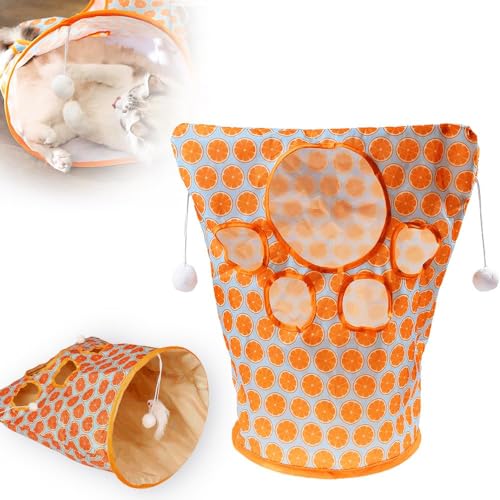 Katzentunnel-Taschen für Indoor-Katzen, Haustier-Katzenspiel-Tunnel-Spielzeug, zusammenklappbare interaktive Katzenbohrtasche, Haustierspielzeug mit Plüschball, selbstinteraktives Spielzeug (Orange) von Bimhayuu