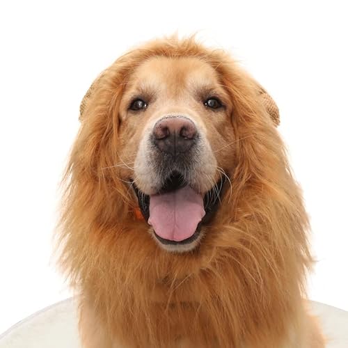 Lion Mane Perücke für Hund mit Ohren Dog Cat Lion Wigs Mane Hair Pet einstellbar Phantasie Lion Hair Dog Kleidung Kleid für Halloween Weihnachten Ostern Festival Party Aktivität (L,Hellbraun) von Bimhayuu