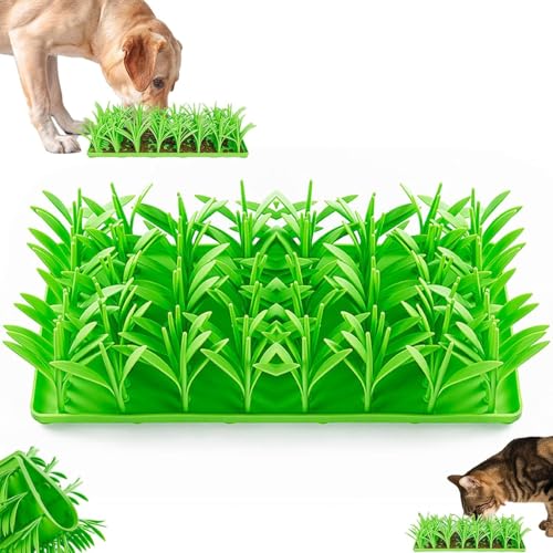 Silikon-Grasmatte für Katzen, 17 x 36 cm, Silikon-Gras-Schnüffelmatte für Hunde und Katzen, Kauspielzeug, Slow Food-Matte, Grasfütterungsmatte für große, mittelgroße und kleine Haustiere (grün) von Bimhayuu