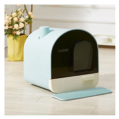 Katzenklo Voll geschlossene Hausschublade Typ Katze Wurf Box Toilette Katze Wurf Runde Clamshell Katze Wurf Box Großraum und leicht zu reinigen Katzentoilette (Color : Blauw) von BinOxy