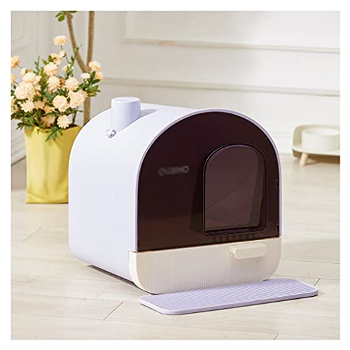 Katzenklo Voll geschlossene Hausschublade Typ Katze Wurf Box Toilette Katze Wurf Runde Clamshell Katze Wurf Box Großraum und leicht zu reinigen Katzentoilette (Color : Purple) von BinOxy