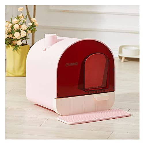 Katzenklo Voll geschlossene Hausschublade Typ Katze Wurf Box Toilette Katze Wurf Runde Clamshell Katze Wurf Box Großraum und leicht zu reinigen Katzentoilette (Color : Roze) von BinOxy