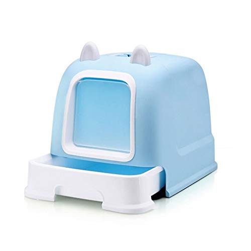 Katzentoilette Katzentoilette Vollständig geschlossene Katzentoilette Haustier Katze mit Schublade Automatische Katzentoilette 52,5 * 40,5 * 40 cm Katzentoilette (Farbe: Blau) von BinOxy