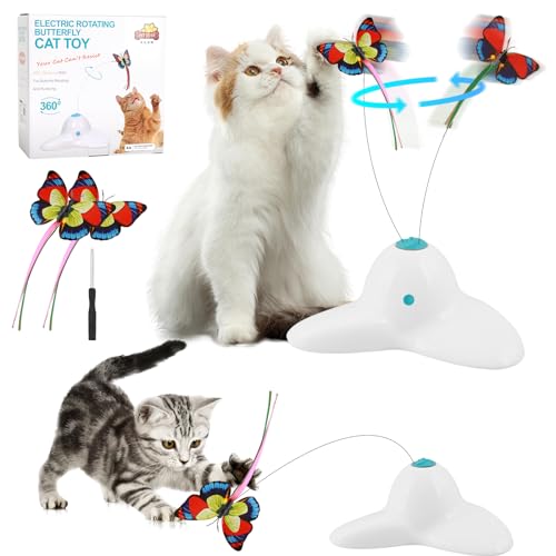 Binggunyo Interaktives Katzenspielzeug mit 2 Schmetterling, Federspielzeug Katze Spielzeug, Katzenspielzeug Elektrisch Katzen Intelligenz Katzen für Langsam Fütterung Training Nahrungsuche (baise) von Binggunyo