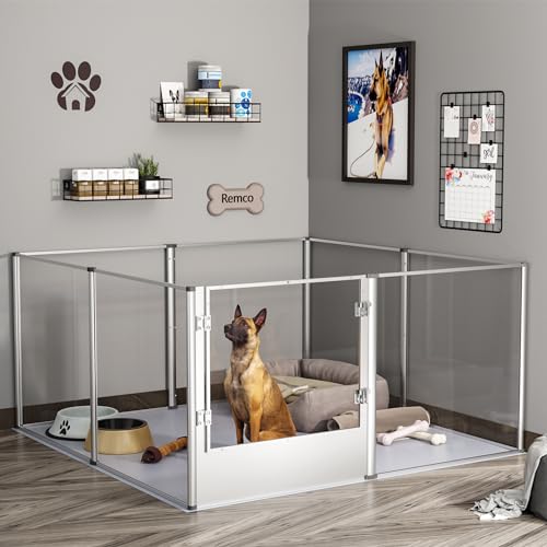 BingoPaw Acryl Wurfkiste Hunde Laufstall: Hundegehege Wohnung, 8-TLG Welpenauslauf 80 cm hoch, XXL Welpenlaufstall Indoor mit Tür und wasserdichte Boden von BingoPaw