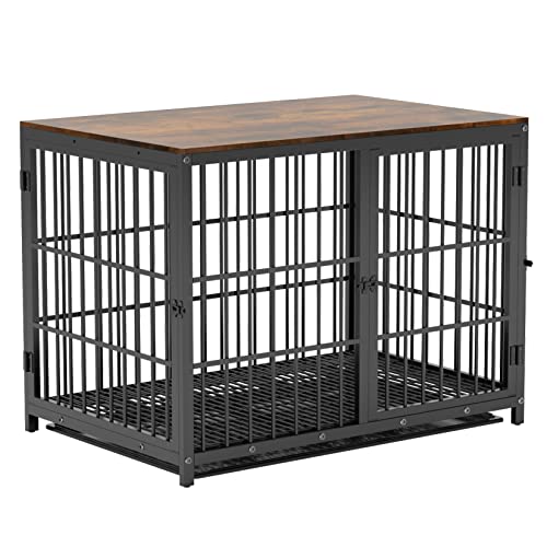 BingoPaw Indoor Hundekäfig Möbel Schrank: Hundekäfig XXL mit Holz Beistelltisch und herausnehmbar Tablett, Hundebox für Zuhause Große Hunde, Modern Hundehaus TV Schrank Tierkäfig Schwarz 107x71x81 cm von BingoPaw