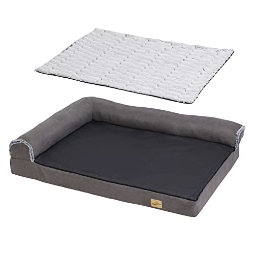 BingoPaw Hundebett XXL Große Hunde: Hundesofa Orthopädische Couch mit Memory Schaumstoff - abnehmbare Polster Extra-Dicke Polsterung Wechsel-Bezug Waschbar Hundebetten Grau 135x100x28cm von BingoPaw