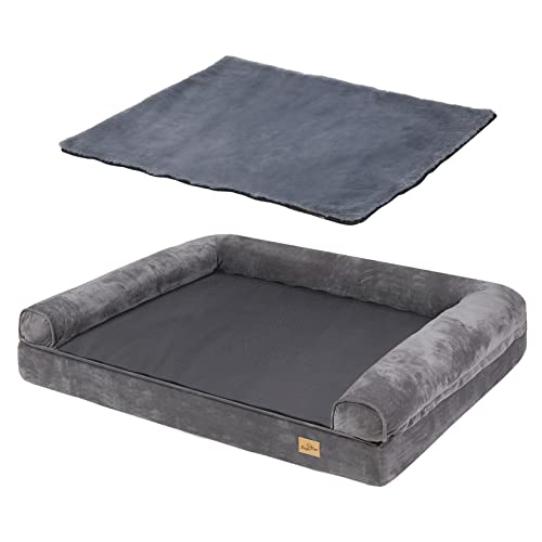 BingoPaw Hundebett XXXL Orthopädisches Hundesofa: 2 in 1 Hundecouch Abnehmbar Waschbar Hundekorb für Grosse Hunde, Ergonomisches Hundematratze Grau 135x100x12 cm von BingoPaw