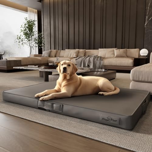 BingoPaw 3D Hundebett Faltbar Hundematratze: XXXL Orthopädisches Hundebett aus PU Weich Leder Wasserdicht Hunde Kissen Matratze Schlafplatzfür Grosse Hunde Grau 130x84x9 cm von BingoPaw