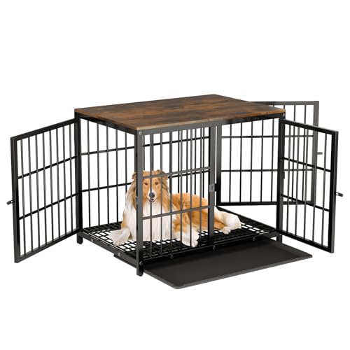 BingoPaw Hundekäfig Möbel Hundebox Wohnung: 3 Türen, Modern Hundekäfig Indoor für kleine/mittlere Hunde bis 55kg, Beistelltisch, Hundekäfig für Zuhause L 91.5×63.5×74.5cm, Schwarz von BingoPaw