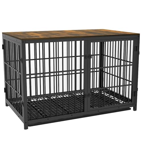 BingoPaw Hundekäfig Möbel XXL Hundeschrank: Hundebox XXL für Große Hunde 120cm, Modern Hundehaus TV Schrank Hundekiste mit Holz Beistelltisch und herausnehmbar Tablett, 120×77×81.5cm Schwarz von BingoPaw