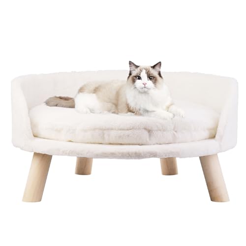 BingoPaw Katzensofa Luxus Katzensofa große Katzen katzensessel Katzenhocker erhöhtes Katzenbett mit Katzenkissen, Haustiersofa Hundesofa für kleine Hunde, 40cm beige von BingoPaw