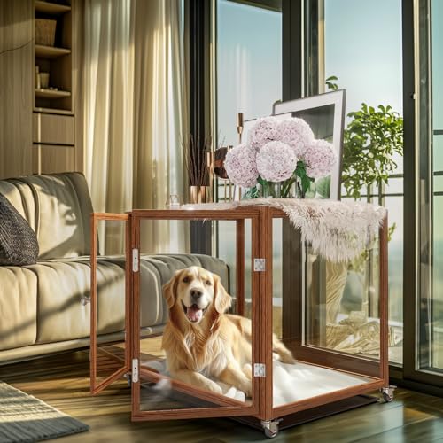 BingoPaw Luxus Transparent Hundekäfig Indoor: XXL Hundekäfig Hundebox Große Hunde aus gehärtetes Glas und stabil Alu Rahmen, mit 2 Türen, abnehmbar Tablett 106x68.5x82 cm von BingoPaw