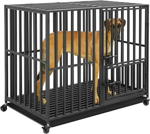 BingoPaw Hundetransportkäfig Tiertransportbox Schwerlast Hundekäfig: Hundezwinger Indoor Auto Hundebox Mittlere Hunde Hundebox Wohnung aus reißfestem Eisenrohr mit 3 Türen, 4 Rollen, L: 95x57x81 cm von BingoPaw