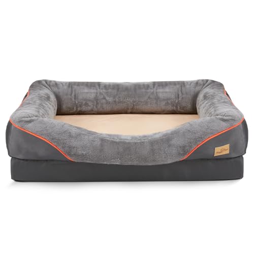 BingoPaw orthopädisches Hundebett für Hunde: 83x57 cm Hundebett Mittelgroße Hunde Hundesofa waschbar mit Schwammkissen - rutschfest Hundekorb grau von BingoPaw