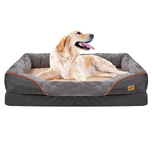 BingoPaw orthopädisches Hundebett für Hunde: 97x72 cm Hundebett Grosse Hunde Hundesofa mit 10cm dickem Schwamm Hundekissen und abnehmbarem waschbarem Bezug- rutschfest Hundebetten grau von BingoPaw