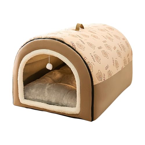 Biniveil Höhlenhundebett - 2-in-1 abnehmbares Katzenbett mit Kugelanhänger - Überdachtes Katzenversteck, Flanell-Katzennest, warme und bequeme Hundebetten für große Hunde, waschbare Katzenhöhlen für von Biniveil