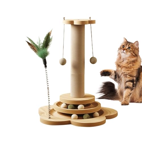 Biniveil Hoher Kratzbaum für Katzen, hoher Kratzbaum | Kletterstange für Katzenkratzer aus Sisal | 4-in-1-Katzenkratzbaum für den Innenbereich mit Sisalball, interaktiver Kugelbahn und verspieltem von Biniveil