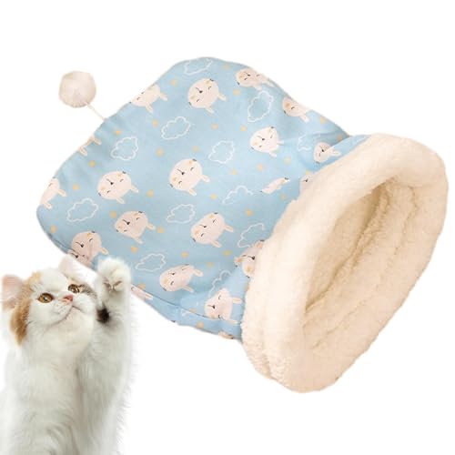 Biniveil Katzenbett, halbgeschlossen, gemütlich, beruhigendes Katzenbett mit Schwanzball, Katzenversteck, bequemer Haustier-Kuschelsack für Indoor-Katzen für den Winter von Biniveil