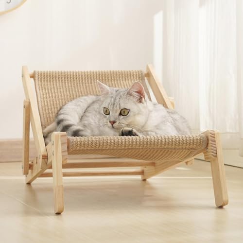 Katzenstuhl Sisal | Loungesessel Aus Massivem Holz | Erhöhter Katzenstuhl | Katzen Sisal Stuhl | Verstellbares Katzenbett | Katzen Hängematte Stuhl Für Hunde, Katzen, Strand, Pool, Zuhause von Biniveil