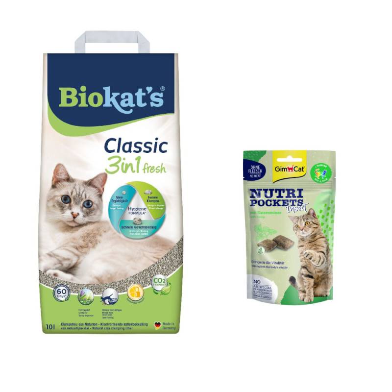 10 l Biokat's Classic 3in1 Katzenstreu + 60 g GimCat Nutri Pockets Insekt & Katzenminze gratis! - Fresh Frühling von BioKat's