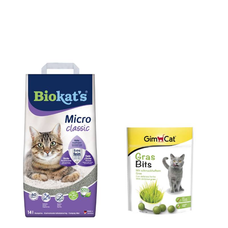 14 l Biokat's Micro Katzenstreu + 140 g GimCat GrasBits gratis! - Classic von BioKat's