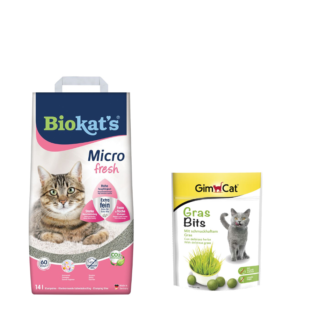 14 l Biokat's Micro Katzenstreu + 140 g GimCat GrasBits gratis! - Fresh von BioKat's