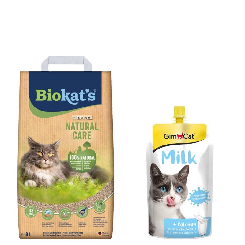 8 l Biokat's Katzenstreu + 200 ml GimCat Milch gratis! - Natural Care von BioKat's