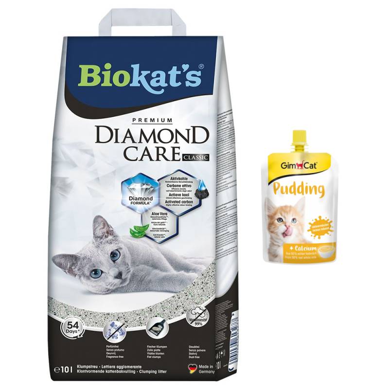 Biokat´s Diamond Care Katzenstreu + 150 g GimCat Pudding gratis! - 10 l Classic von BioKat's