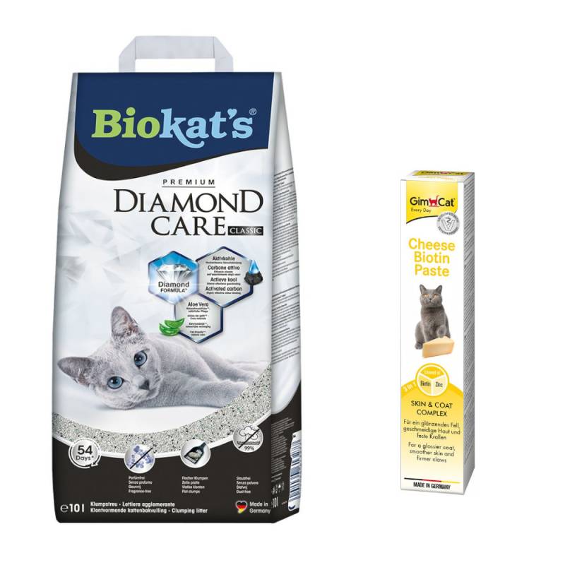 Biokat´s Diamond Care Katzenstreu + 50 g GimCat Cheese Biotin Paste gratis! - 10 l Classic von BioKat's