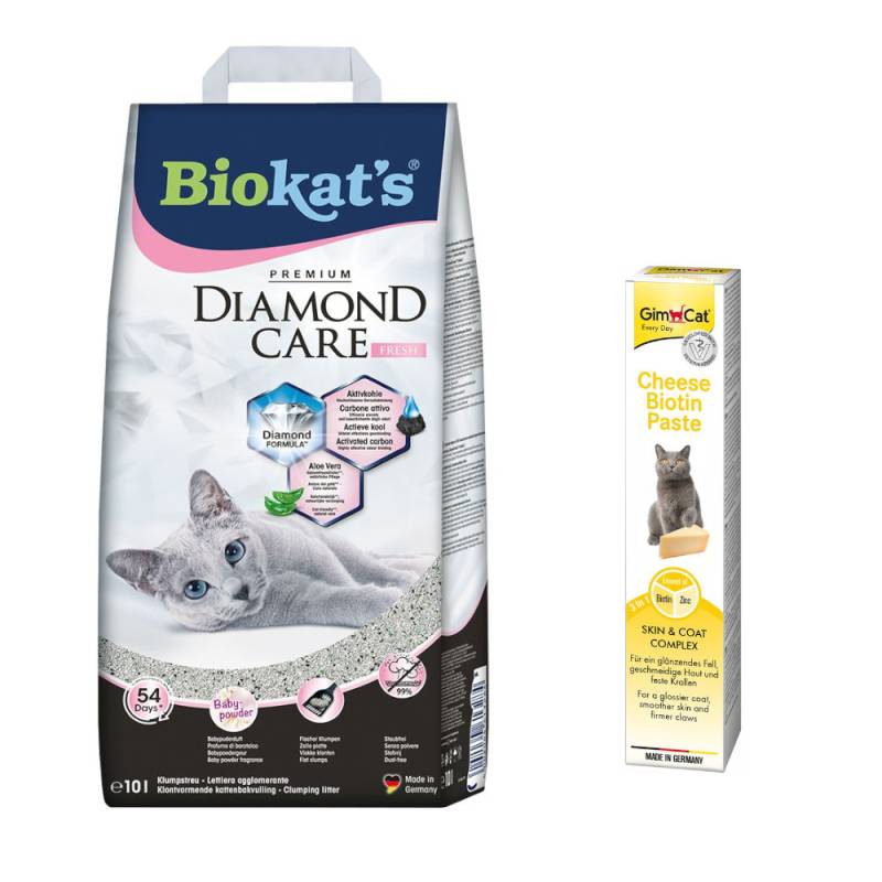 Biokat´s Diamond Care Katzenstreu + 50 g GimCat Cheese Biotin Paste gratis! - 10 l Fresh von BioKat's