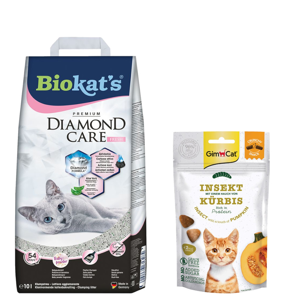 Biokat's Diamond Care Klumpstreu + 50 g GimCat Crunchy Snacks gratis! - Fresh 10 l von BioKat's