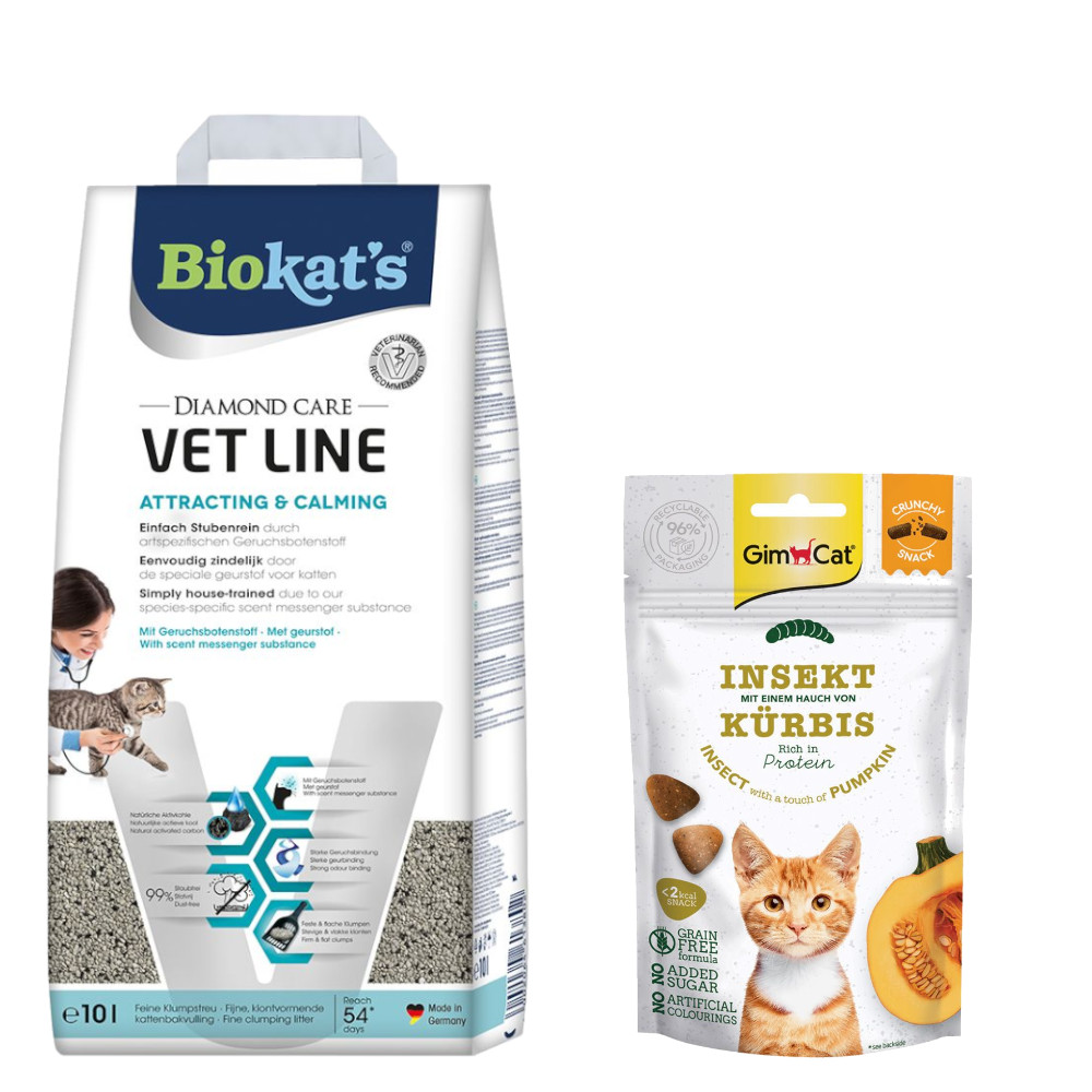 Biokat's Diamond Care Klumpstreu + 50 g GimCat Crunchy Snacks gratis! - Vet Line Attracting & Calming 10 I von BioKat's