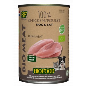 BF Petfood Biofood Organic 100% Huhn Nassfutter für Hund/Katze (Dosen 400 g) 12 x 400 g von Biofood