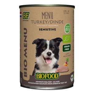 BF Petfood Biofood Organic Sensitive Truthahn Bio Menu Hunde-Nassfutter (Dosen 400 g) 12 x 400 g von Biofood