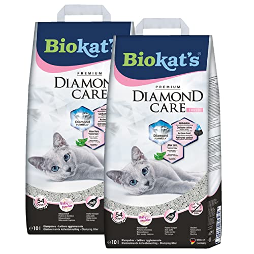 Biokat's Diamond Care Fresh Katzenstreu mit Babypuder-Duft - 2 Sack (2 x 10 L) von Biokat's