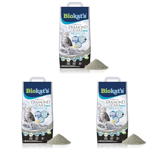 Biokat's Diamond Care MultiCat Fresh Katzenstreu mit Duft - Feine Klumpstreu aus Bentonit mit Aktivkohle speziell für Mehrkatzen-Haushalte - 1 Sack (1 x 8 L) (Packung mit 3) von Biokat's