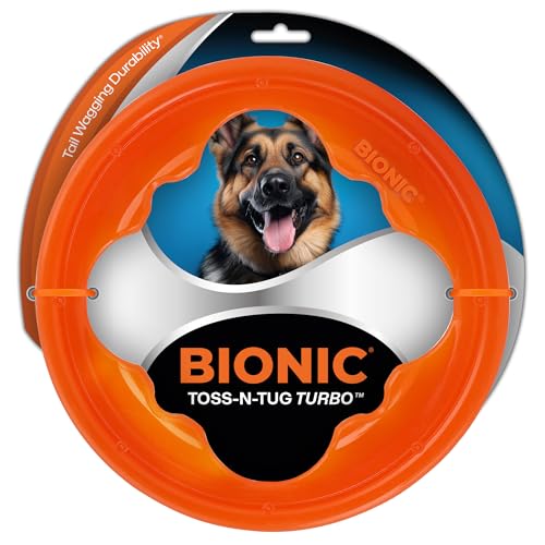 BIONIC Toss-N-Tug Turbo Hundespielzeug - Hochsichtbares Ultimatives DREI-in-Eins-Hundespielzeug, leichtes Design für leichte Kauer von Bionic