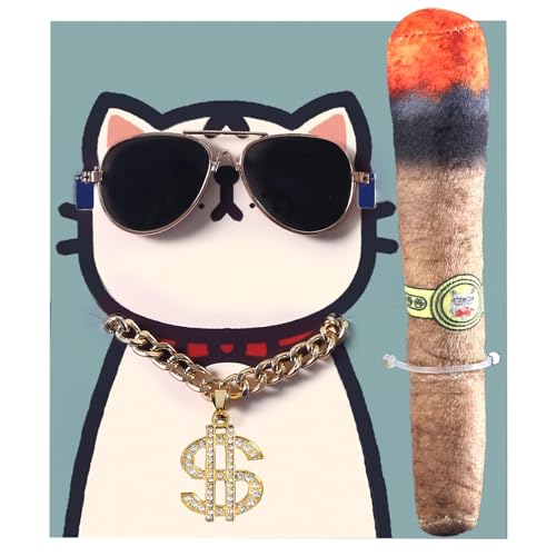 Birtern Hip Hop Kostüm für Hunde, Dollar Halskette Brille Hund Katze Hund Sonnenbrille Goldkette Kostüm Welpe Retro Foto Requisiten für Haustiere von Birtern