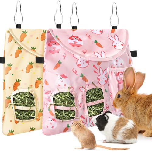 Bissap Heu-Futterstation für Kaninchen, 2 Löcher, zum Aufhängen, für Meerschweinchen, Heu, für Kaninchen, Chinchillas, Hamster, Ratten und andere kleine Haustiere, Rosa und Beige, 2 Stück von Bissap