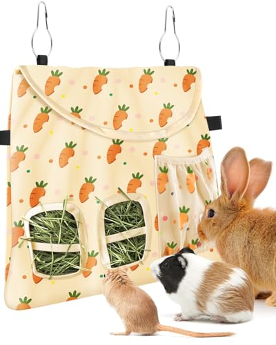 Bissap Heu-Futtertasche für Kaninchen, 2 Löcher, zum Aufhängen, für Meerschweinchen, Heutasche mit Seitentasche für Kaninchen, Kaninchen, Chinchillas, Hamster, Ratten und andere kleine Haustiere, von Bissap