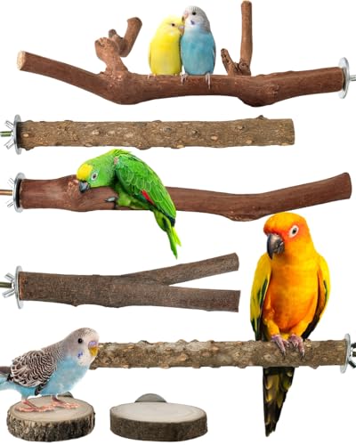 Bissap Vogel-Sitzstange, 7 Stück, natürliches Traubenholz, stehend, Papageienkäfig, Ast, Pfote, Schleifgabel, Sittiche, Plattform, Hängematte für Sittiche, Wellensittiche, Finken, Nymphensittiche, von Bissap